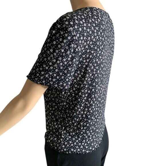 AMERICAN EAGLE Women's Size Large Cropped Top Soft & Sexy Rib Black Floral AOP - Picture 5 of 8